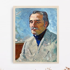 VINTAGE ORIGINAL PAINTING, socialist realism, vintage realism, portrait, portrait of the artist, Self-portrait, artist M. Andriychuk