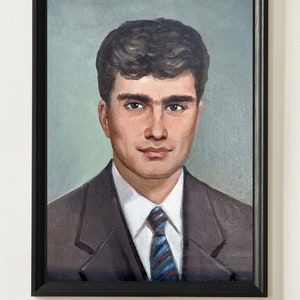 VINTAGE PAINTING, oil painting, socialist realism, portrait, male portrait, Portrait of a man, artist F. Ryabokon