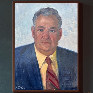 PINTURA VINTAGE, pintura al óleo, realismo socialista, retrato, retrato masculino, Retrato de un hombre, artista V. Sevec