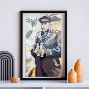 PINTURA VINTAGE, pintura al óleo, realismo socialista, retrato, retrato masculino, Retrato de un militar, artista F. Ryabokon