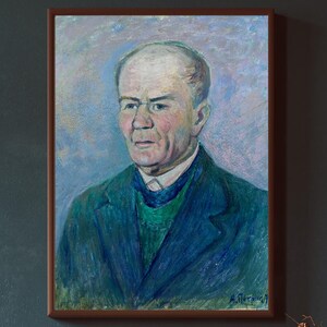 PINTURA VINTAGE, pintura al óleo, realismo vintage, realismo socialista, retrato, retrato masculino, hombre, artista A. Petrik