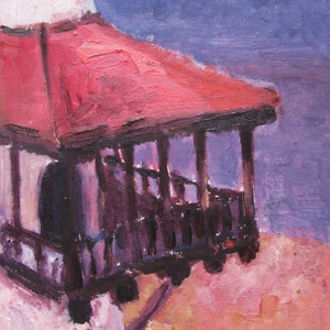 PINTURA ORIGINAL VINTAGE, realismo socialista, género, paisaje, balcón de la casa, óleo sobre cartón, 1984, artista ucraniano A. Khmelnitsky