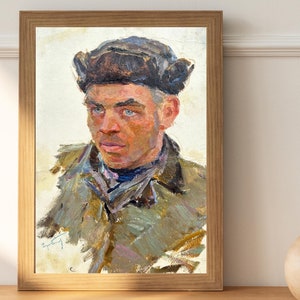 PINTURA VINTAGE, pintura al óleo, realismo vintage, realismo socialista, retrato, retrato masculino, hombre, artista G. Bonya