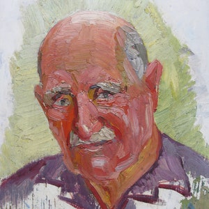 PINTURA ORIGINAL VINTAGE, realismo socialista, gênero, retrato, Avô, óleo sobre papelão, década de 1980, artista V. Sizikov