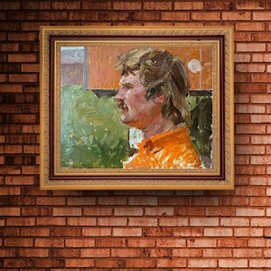 PINTURA VINTAGE, pintura al óleo, realismo socialista, retrato, retrato masculino, Hombre, artista I. Klets