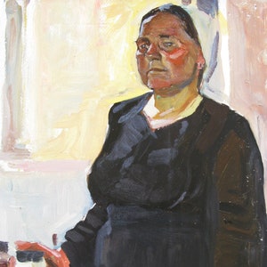 PINTURA ORIGINAL VINTAGE, realismo socialista, género, retrato, trabajo, cartón, óleo, década de 1960, artista ucraniano A. Pashchenko
