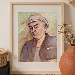 PINTURA VINTAGE, pintura al óleo, realismo vintage, realismo socialista, retrato, retrato masculino, hombre, artista A. Petrik