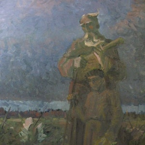 ORIGINAL VINTAGE PAINTING, oil on canvas, socialist realism "Kobzar", author Bobrik Feofan, Ukrainian artist