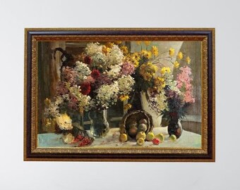Vintage Summer Flowers Oil Painting, Realism Still Life (60x80 cm)