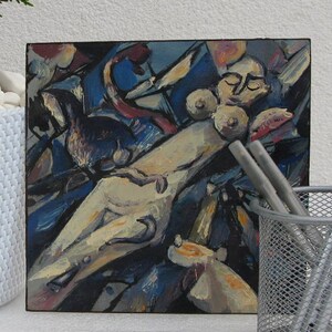 PINTURA ORIGINAL, realismo vintage, pintura moderna, pintura a óleo, surrealismo, retrato, Mulher com papagaio, 1996, L. Kovalenko