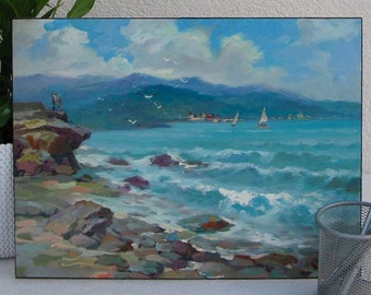 ORIGINAL PAINTING, vintage realism, modern painting, oil painting, impressionism, landscape, seascape, Seashore, 2020s, artist Y. Suprunchuk