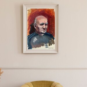 PINTURA ORIGINAL VINTAGE, pintura al óleo, realismo socialista, vintage, retrato, retrato masculino, Hombre, 1997, artista M. Andriychuk