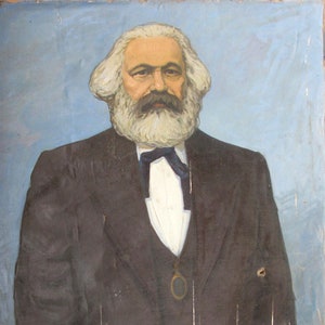 VINTAGE ORIGINAL PAINTING, socialist realism, genre painting, portrait, Marx, oil on canvas, painted in 1971 by Ukrainian artist G. Babiy