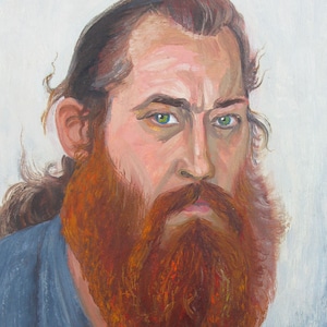 VINTAGE PINTURA ORIGINAL, realismo socialista, retrato, hombre con barba, óleo sobre cartón, 1991, artista ucraniano L. Lytvyn
