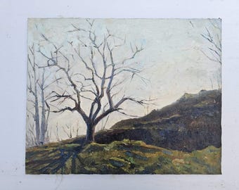 VINTAGE ORIGINAL PAINTING, socialist realism, landscape, In a meadow, oil on canvas, 2000s, Ukrainian artist V. Samchuk