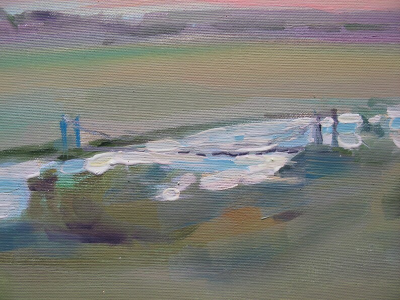 contemporary painting painted in the 2010s by a Ukrainian artist oil on canvas landscape Bridge over the river ORIGINAL PAINTING