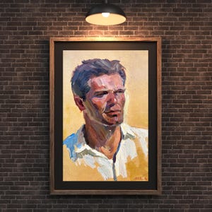 PINTURA VINTAGE, pintura al óleo, realismo vintage, realismo socialista, retrato, retrato masculino, Retrato de un hombre, artista P. Sobko