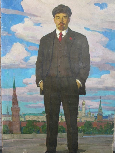 VINTAGE ORIGINAL PAINTING, cardboard, oil, painted in 1973 by Ukrainian Soviet artist Samusev F. P. "Lenin at the Kremlin",socialist realism
