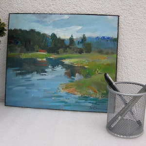 PINTURA ORIGINAL, pintura, vintage, pintura moderna, pintura a óleo, paisagem, motivo de verão, Na margem do rio, 2013, Y. Suprunchuk