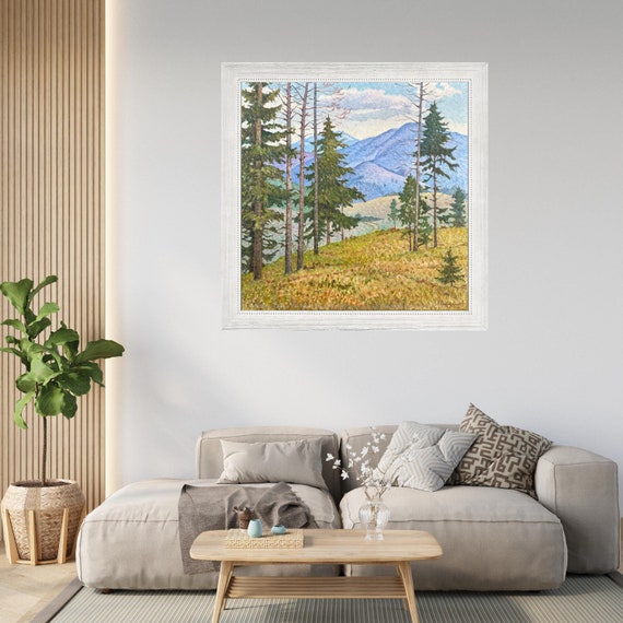ヴィンテージオリジナル絵画、油絵、印象派、風景、山の夏の日