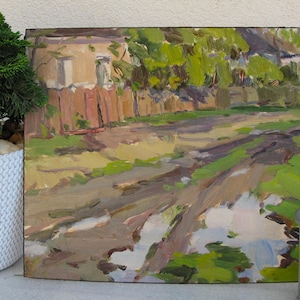 PINTURA ORIGINAL VINTAGE, pintura, realismo socialista, vintage, gênero, paisagem, impressionismo, Depois da tempestade, 1967, artista I. Kabysh