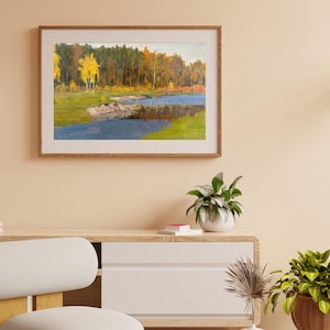 PINTURA VINTAGE, pintura al óleo, realismo vintage, realismo socialista, paisaje, En la orilla del río, artista V. Nesterov