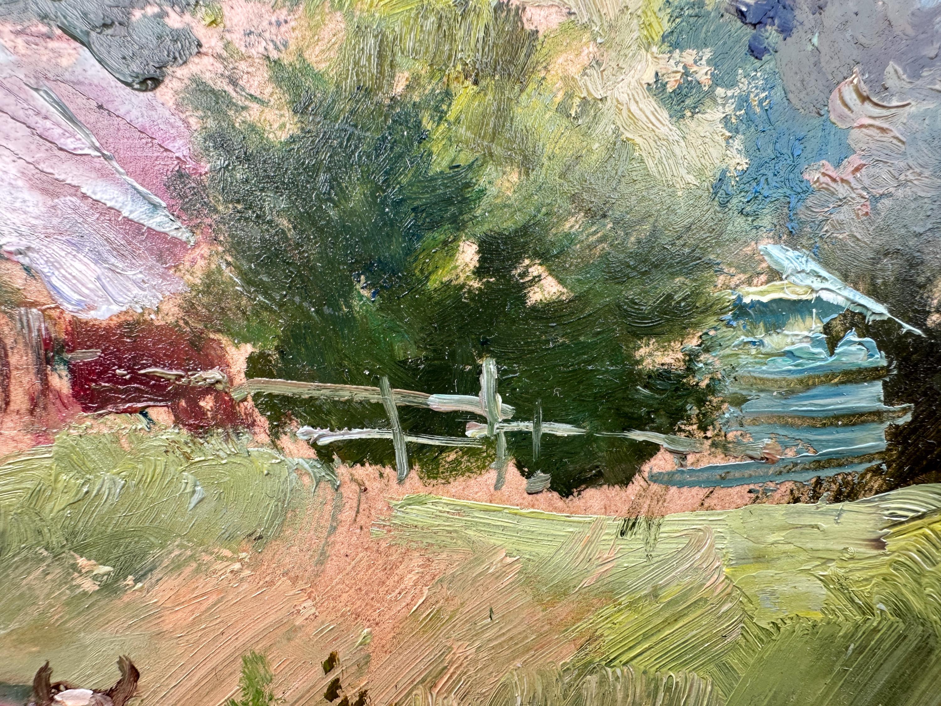 田園風景油絵、牧草地の牛、印象派、21 x 21 cm - Etsy 日本