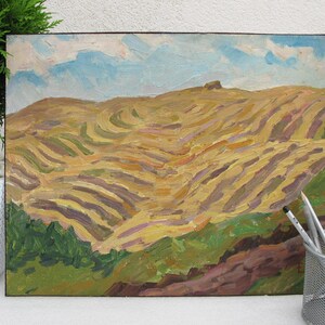 VINTAGE ORIGINAL GEMÄLDE, Ölmalerei, sozialistischer Realismus, Vintage Realismus, Impressionismus, Landschaft, Frühling, 1974, Künstler E. Milyar