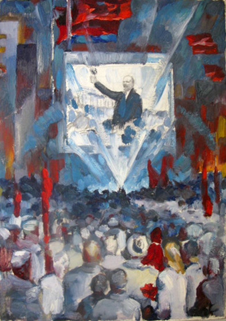 Ukrainian artist Bondarenko socialist realism Lenin was written in the 1970s oil on cardboard author N N ORIGINAL VINTAGE PAINTING