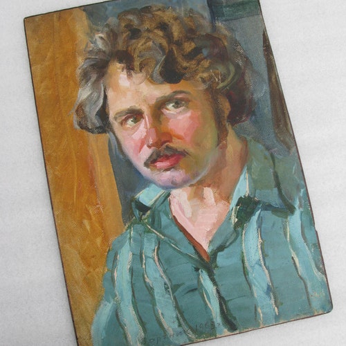 VINTAGE ORIGINAL PAINTING, oil painting, vintage, shops realism, socialist realism, portrait, genre, male portrait, Man, 1969, artist I. Bortnik
