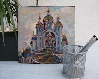 ORIGINAL PAINTING, vintage realism, modern painting, oil painting, impressionism, landscape, cityscape, church, 2017, V. Gvozdinsky