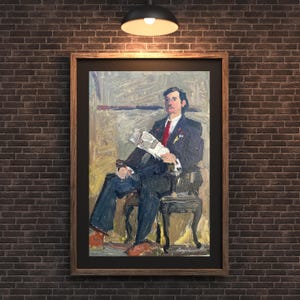 PINTURA VINTAGE, pintura al óleo, realismo socialista, retrato, retrato masculino, retrato de un hombre, artista M. Andriychuk