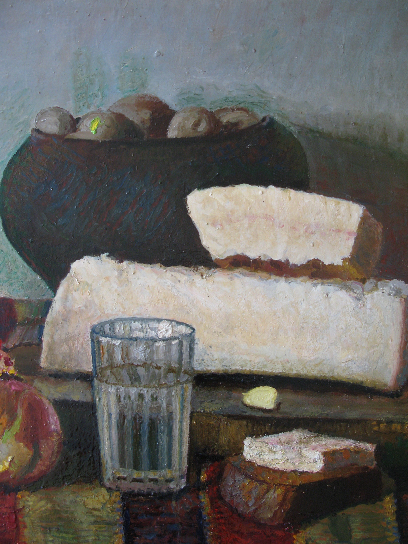 モダンオリジナル絵画、油絵、社会主義リアリズム、静物画、食べ物、鍋