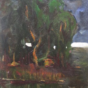 VINTAGE PINTURA ORIGINAL, realismo socialista, género, paisaje, Antes de la tormenta, óleo sobre cartón, 1985, artista ucraniano I. Kabysh
