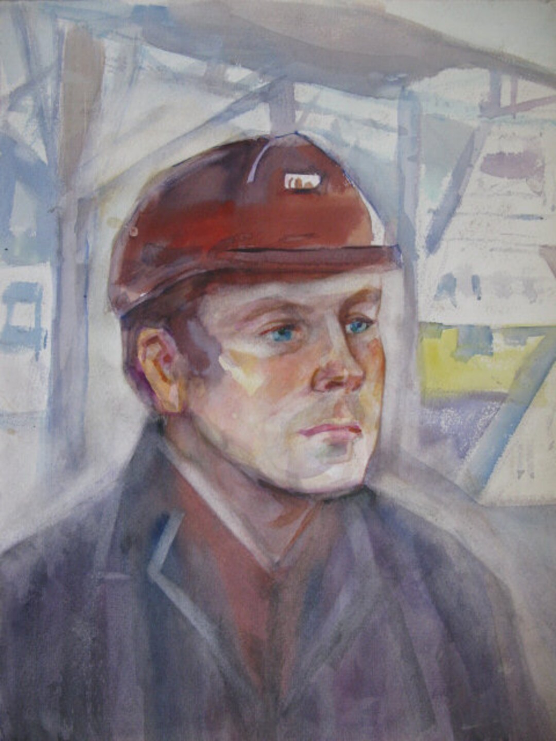 ORIGINAL VINTAGE PAINTING, Whatman Paper, Watercolor, Portrait foreman