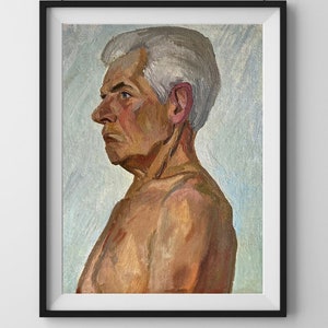 PINTURA ORIGINAL VINTAGE, pintura al óleo, realismo socialista, género, retrato, retrato masculino, Hombre, artista A. Zhegunov