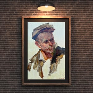 PINTURA VINTAGE, pintura al óleo, realismo vintage, realismo socialista, retrato, retrato masculino, Retrato de un hombre, artista P. Sobko