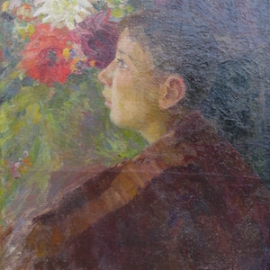 VINTAGE ORIGINAL PAINTING, socialist realism, portrait "Little Girl", oil on canvas, 1980, Ukrainian artist M. Filonyuk