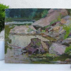 VINTAGE ORIGINAL GEMÄLDE, Malerei, sozialistischer Realismus, Vintage Realismus, Impressionismus, Landschaft, Vor einem Gewitter, 1979, L. Sheludko