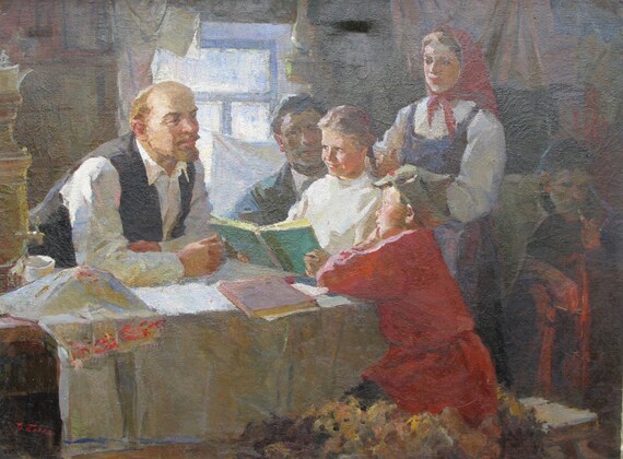 VINTAGE ORIGINAL PAINTING, Socialist Realism, Genre Painting