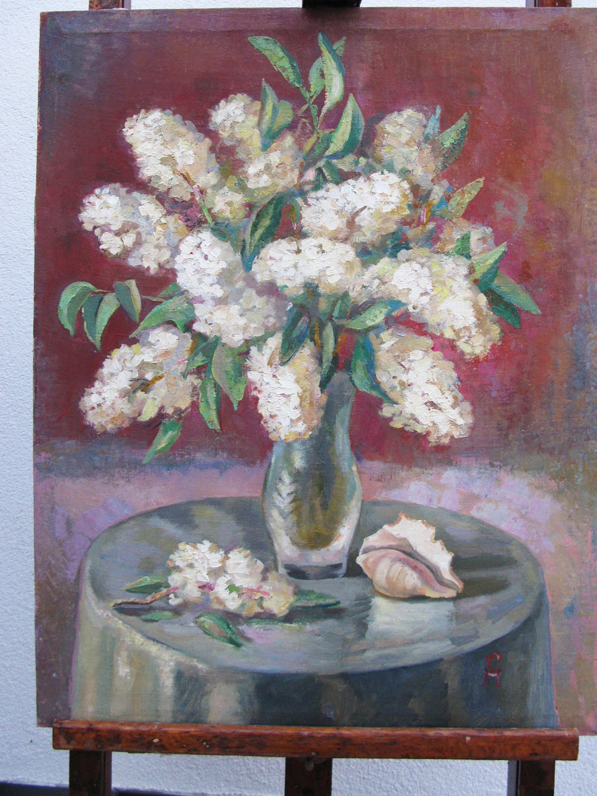 VINTAGE ORIGINAL PAINTING, oil painting, socialist realism, vintage realism, impressionism, still life, Lilac bouquet, 1968, E. Milyar