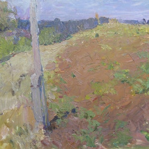 VINTAGE ORIGINAL PAINTING, oil painting, socialist realism, genre, landscape, Summer day, In the meadow, 1972, artist A. Khmelnitsky