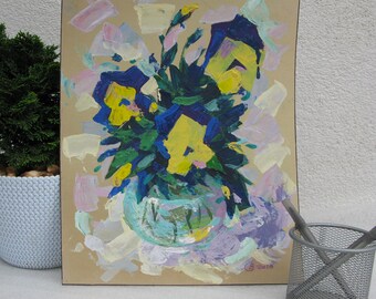 ORIGINAL PAINTING, vintage, modern painting, oil painting, impressionism, still life, flowers on the table, Summer bouquet, N. Butkovsky
