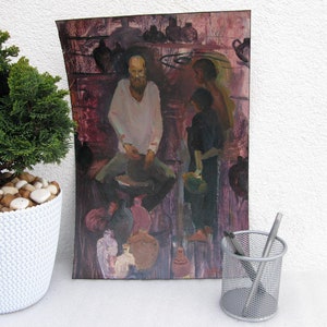 PINTURA ORIGINAL VINTAGE, pintura a óleo, realismo social, vintage, retrato, retrato masculino, Mestre, 1987, artista Yu. Suprunchuk