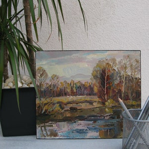 ORIGINAL PAINTING, vintage realism, modern painting, oil painting, impressionism, landscape, Late fall, 2011, V. Gvozdinsky