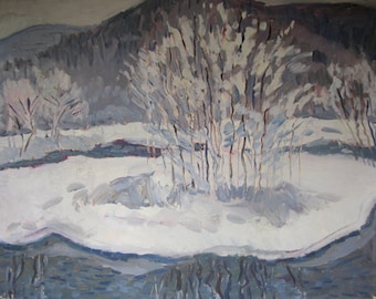 ORIGINAL VINTAGE PAINTING, oil on cardboard, painted in the 1970s, landscape &quot;Winter&quot;, author Tkachenko A., Ukrainian artist.