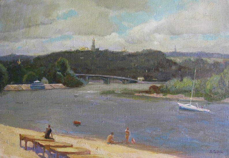 Ukrainian artist V 2010 oil on canvas Beach Samchuk ORIGINAL PAINTING vintage painting contemporary painting landscape genre