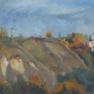 VINTAGE PINTURA ORIGINAL, realismo socialista, paisaje, En una alta montaña, óleo sobre lienzo, 2000s, artista ucraniano V. Samchuk