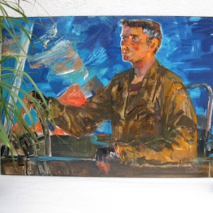 PINTURA ORIGINAL VINTAGE, pintura al óleo, realismo vintage, realismo socialista, retrato, retrato masculino, Hombres, 2017, artista V. Radetsky