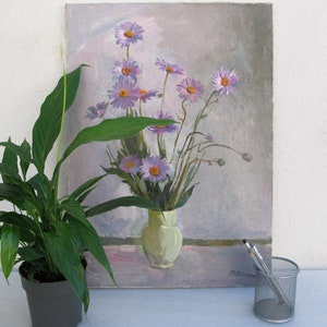 VINTAGE ORIGINAL PAINTING, oil painting, vintage realism, modern painting, still life, Flowers, Summer bouquet, 1979, artist V. Sanzharov